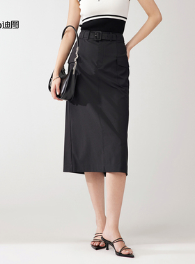 Ditto/迪图2025秋季新款个性工装半身裙显瘦长裙气质减龄黑色裙子