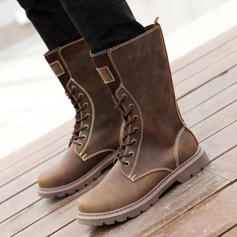 真皮长靴马丁靴高筒透气工装靴