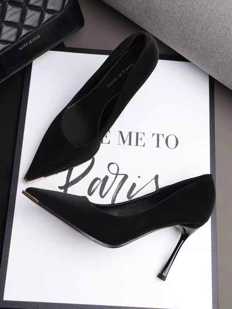 防踢高跟鞋女9公分浅口尖头单鞋女细跟气质名媛通勤工作鞋