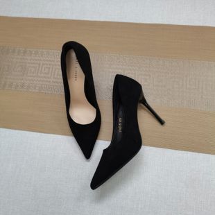 面试礼仪鞋 女细跟中跟9cm大学生百搭正装 黑色职业高跟鞋 2025新款