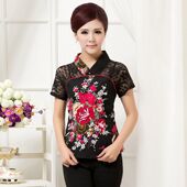 复古装 印花唐装 时尚 女上衣中老年短袖 上衣 民族风中式 2026夏装