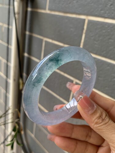 【小陈翡翠】缅甸天然翡翠A货冰种冰紫飘兰花53-54正圈翡翠手镯
