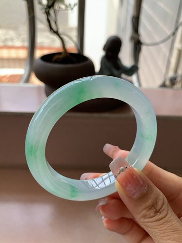 【小陈翡翠】缅甸天然翡翠A货冰飘阳绿花51-52正圈翡翠手镯
