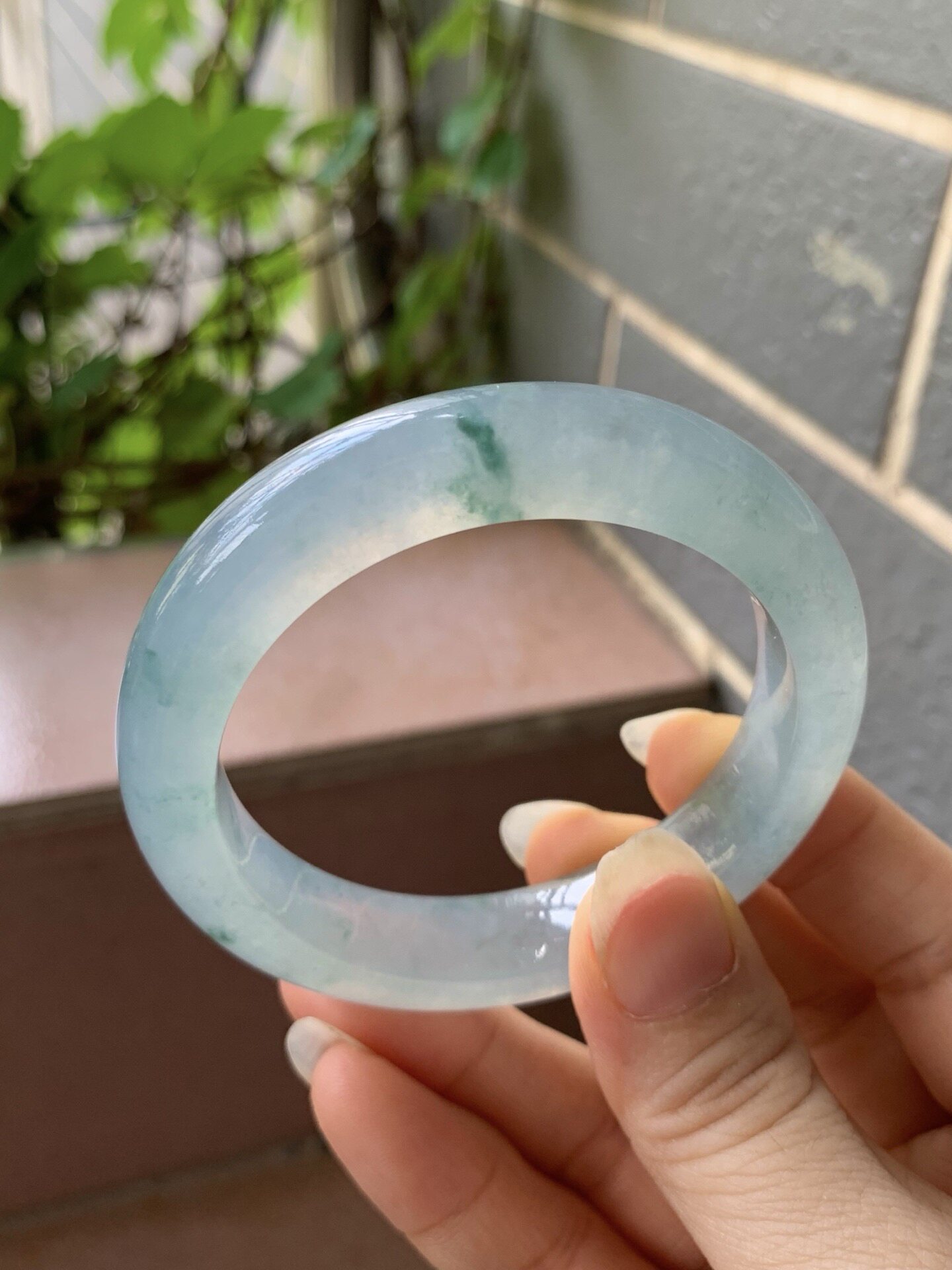 【小陈翡翠】缅甸天然翡翠A货冰种飘兰花51-52正圈翡翠手镯