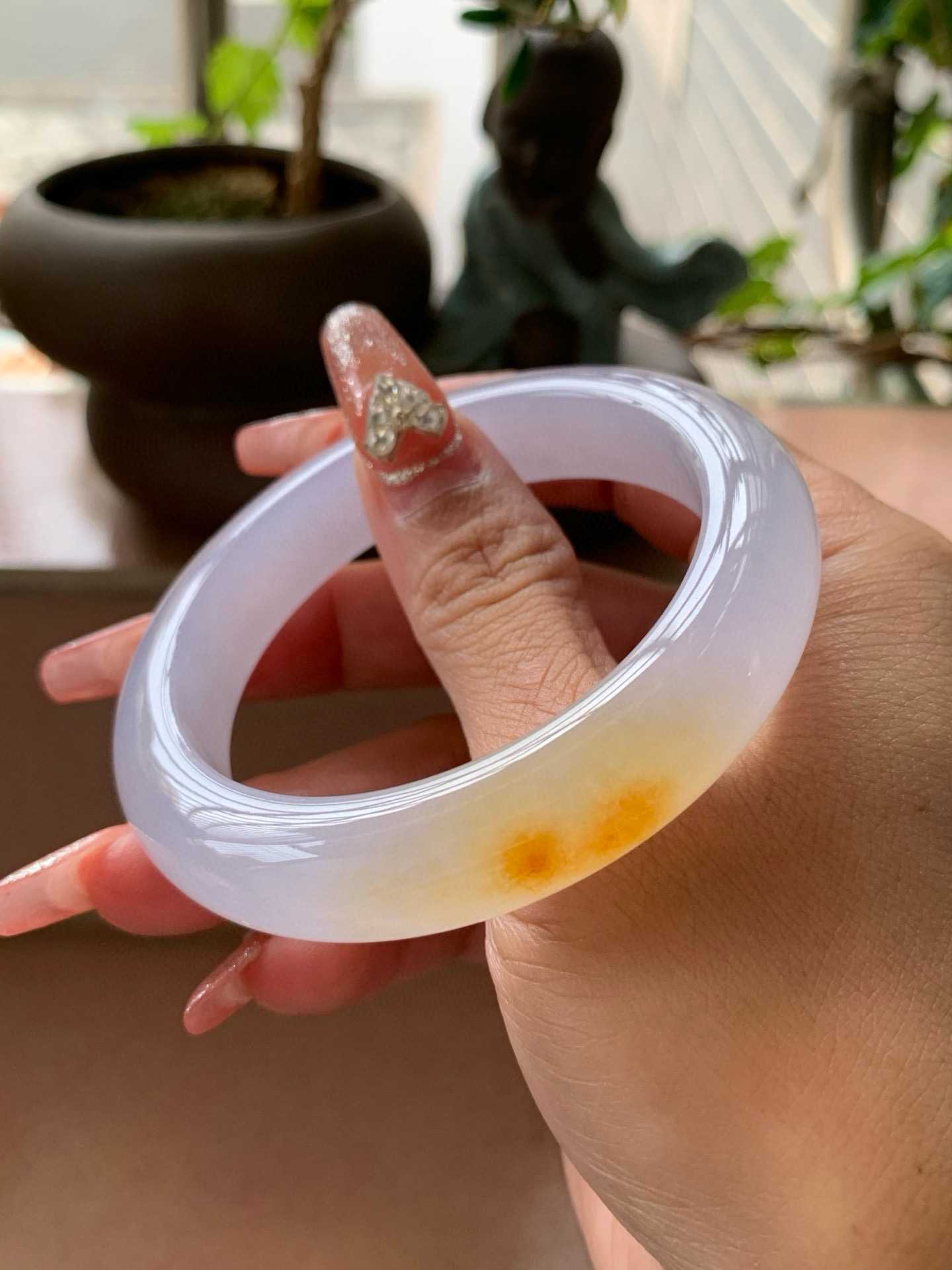 【小陈翡翠】缅甸天然翡翠a货冰粉紫飘黄翡55正圈翡翠手镯