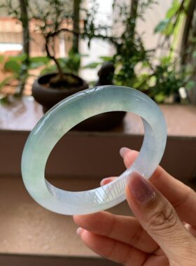 【小陈翡翠】缅甸天然翡翠A货冰种蓝绿57-58正圈翡翠手镯