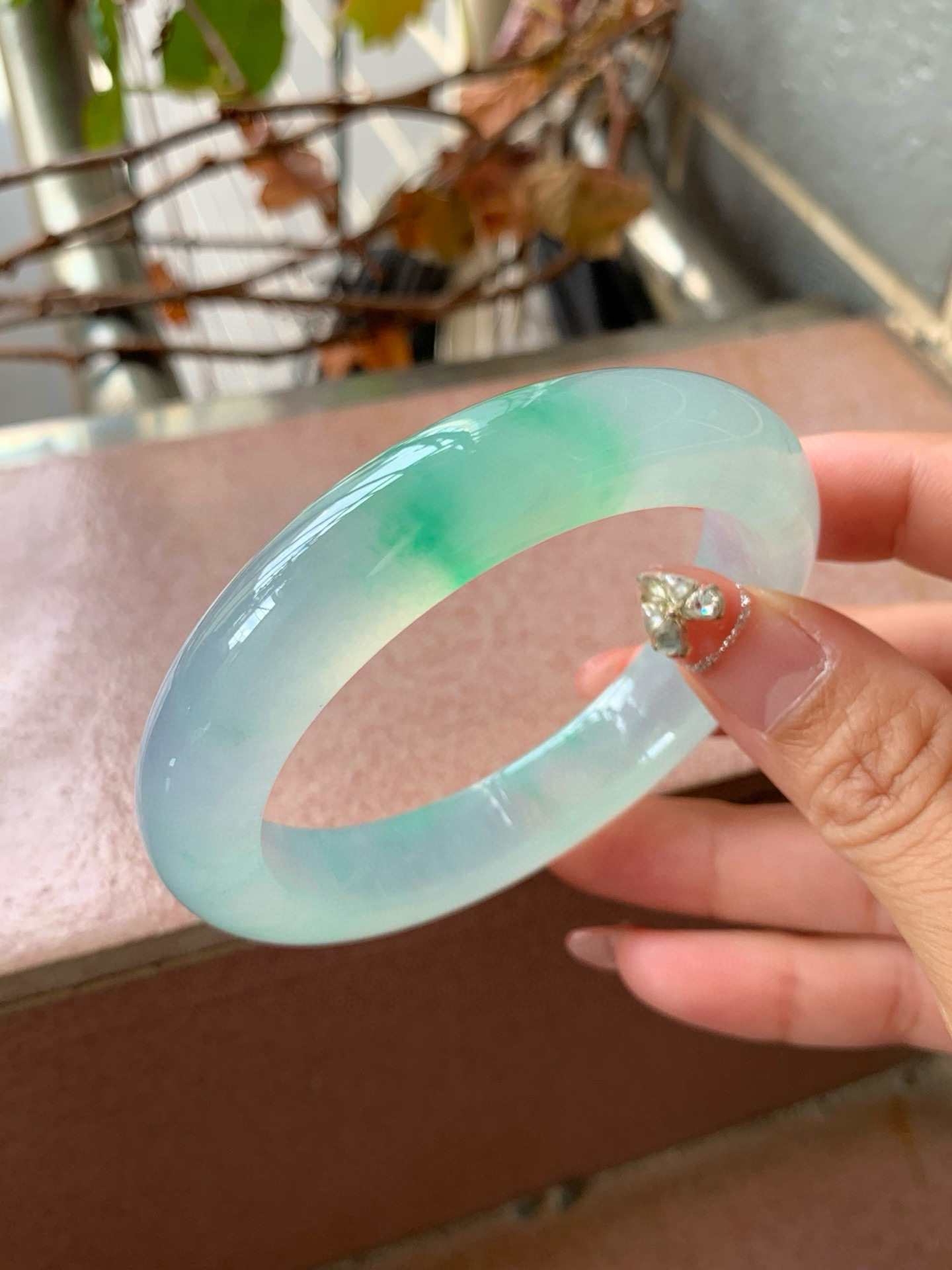 【小陈翡翠】缅甸天然翡翠a货冰飘绿花56-57正圈翡翠手镯