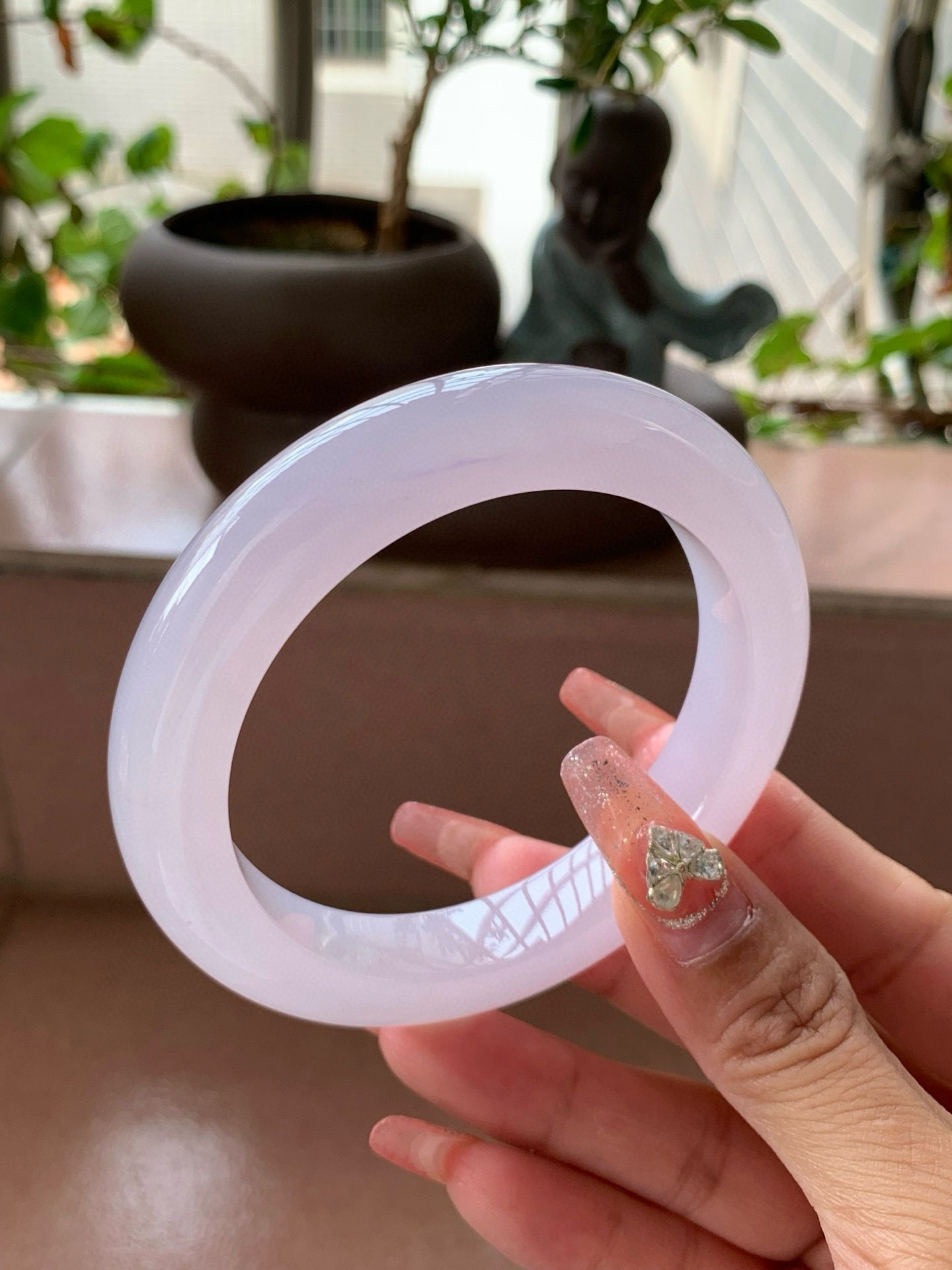 【小陈翡翠】缅甸天然翡翠a货冰润粉紫59-60大圈口正圈翡翠手镯