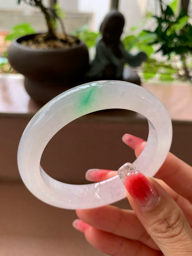 【小陈翡翠】缅甸天然翡翠A货冰飘金丝绿52-53正圈翡翠手镯