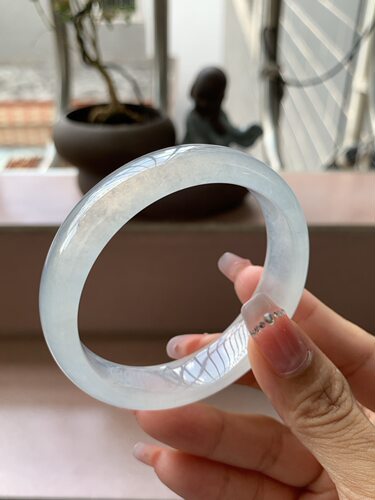 【小陈翡翠】缅甸天然翡翠A货冰种白月光56正圈翡翠手镯