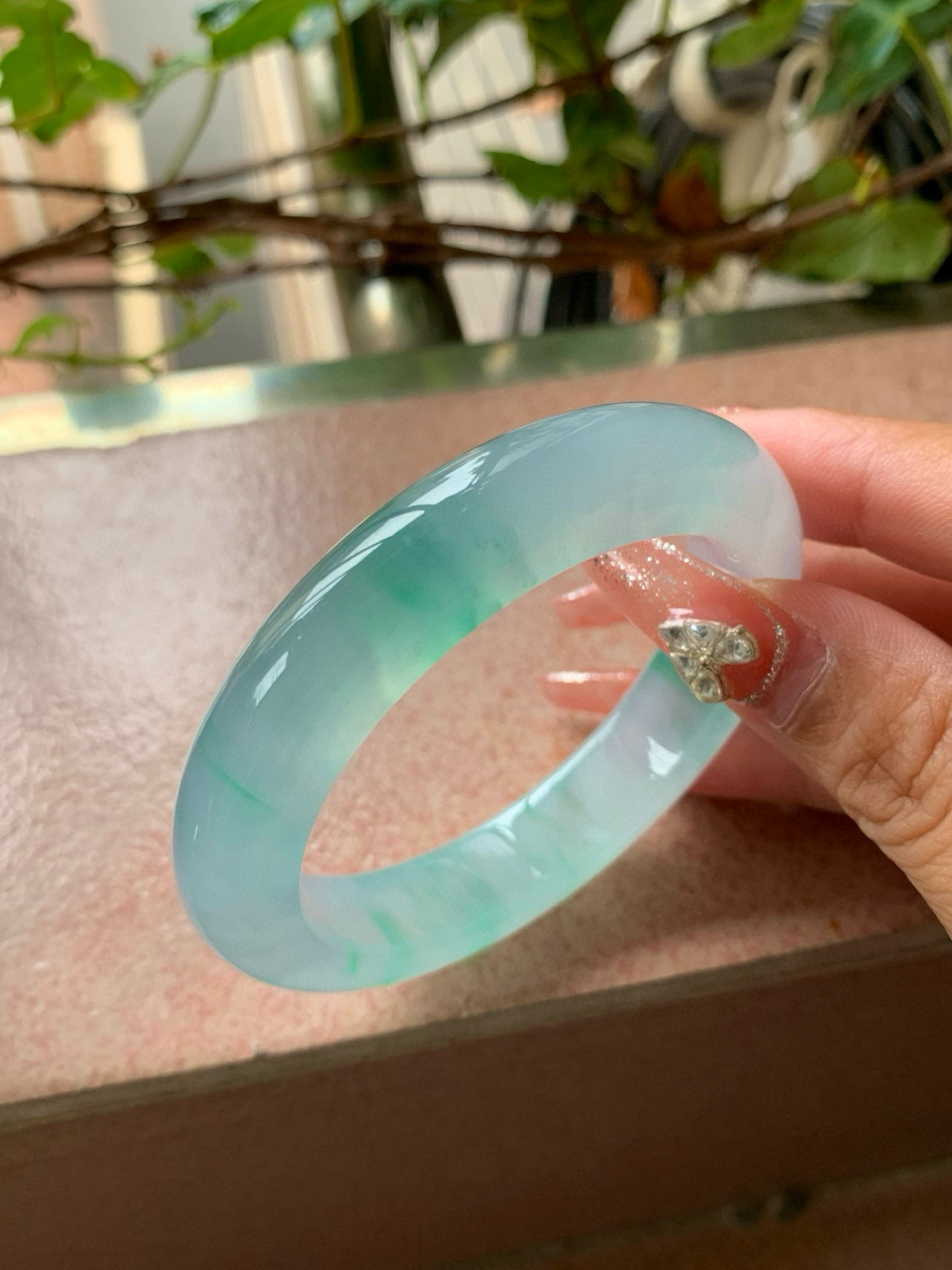 【小陈翡翠】缅甸天然翡翠a货冰飘绿花52正圈翡翠手镯