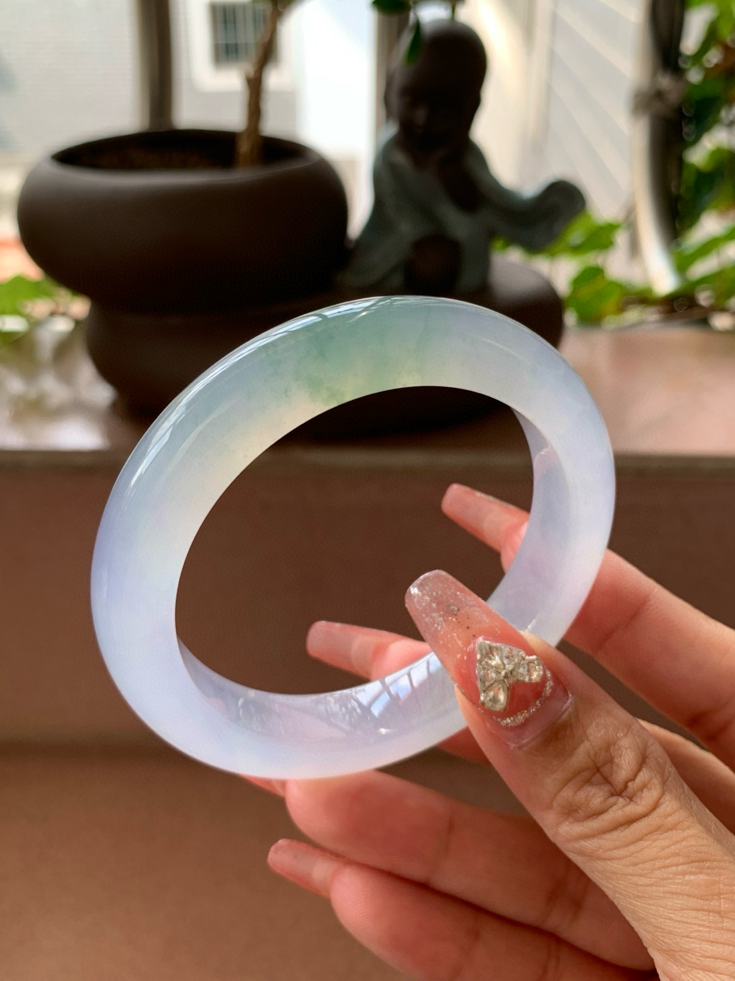【小陈翡翠】缅甸天然翡翠a货冰种浅绿花54正圈翡翠手镯