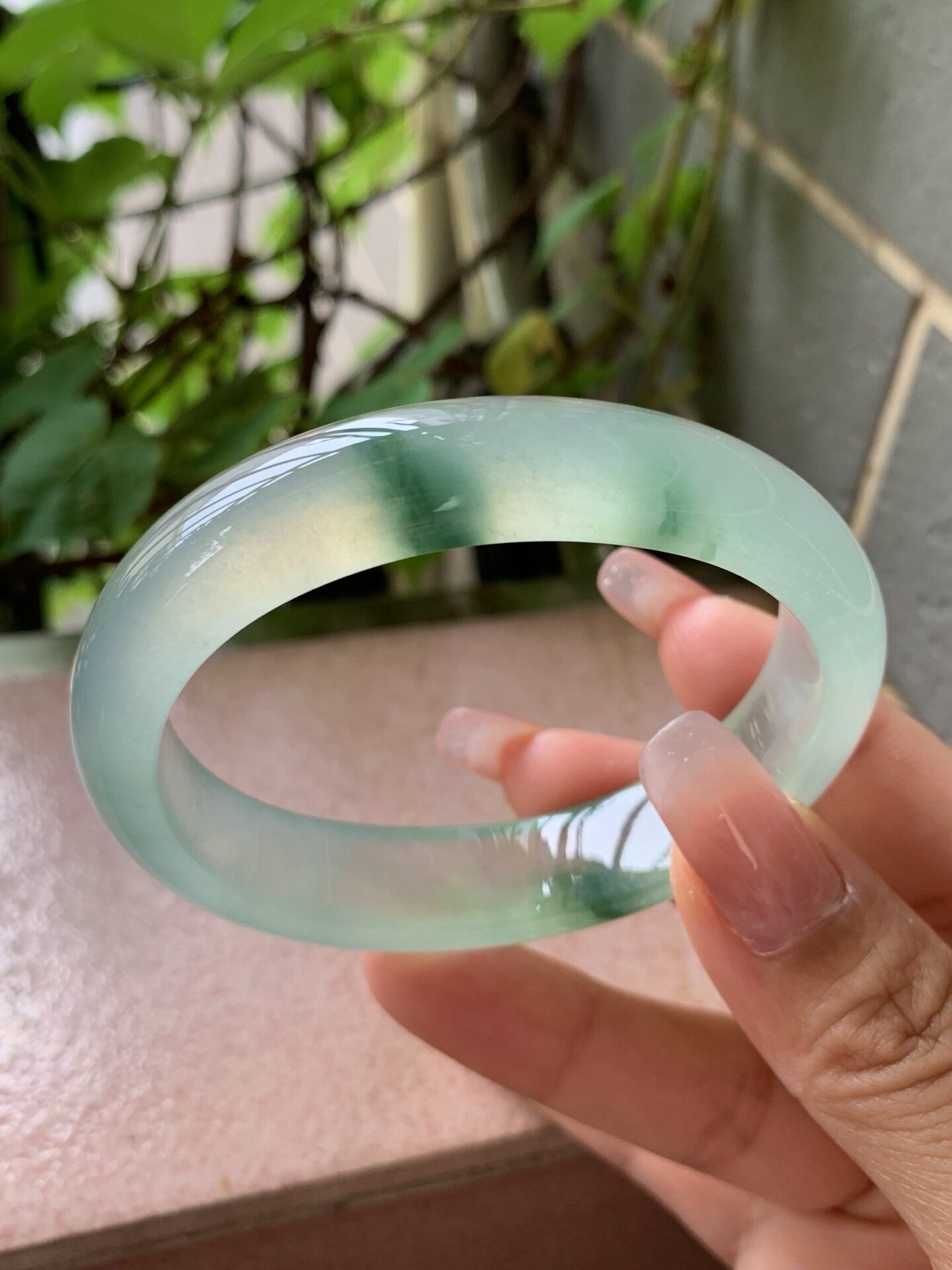 【小陈翡翠】缅甸天然翡翠A货冰种晴底飘花57贵妃翡翠手镯