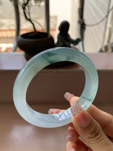 【小陈翡翠】缅甸天然翡翠A货冰飘兰花54-55正圈翡翠手镯