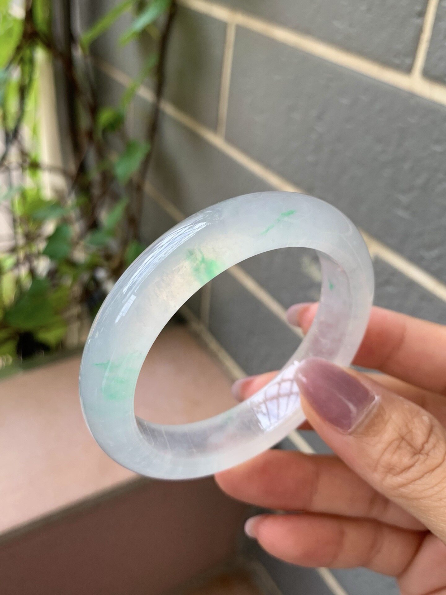 【小陈翡翠】缅甸天然翡翠A货冰种飘绿花49-50小圈口正圈翡翠手镯