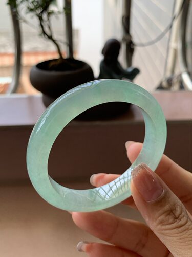 【小陈翡翠】缅甸天然翡翠A货冰甜绿52正圈翡翠手镯