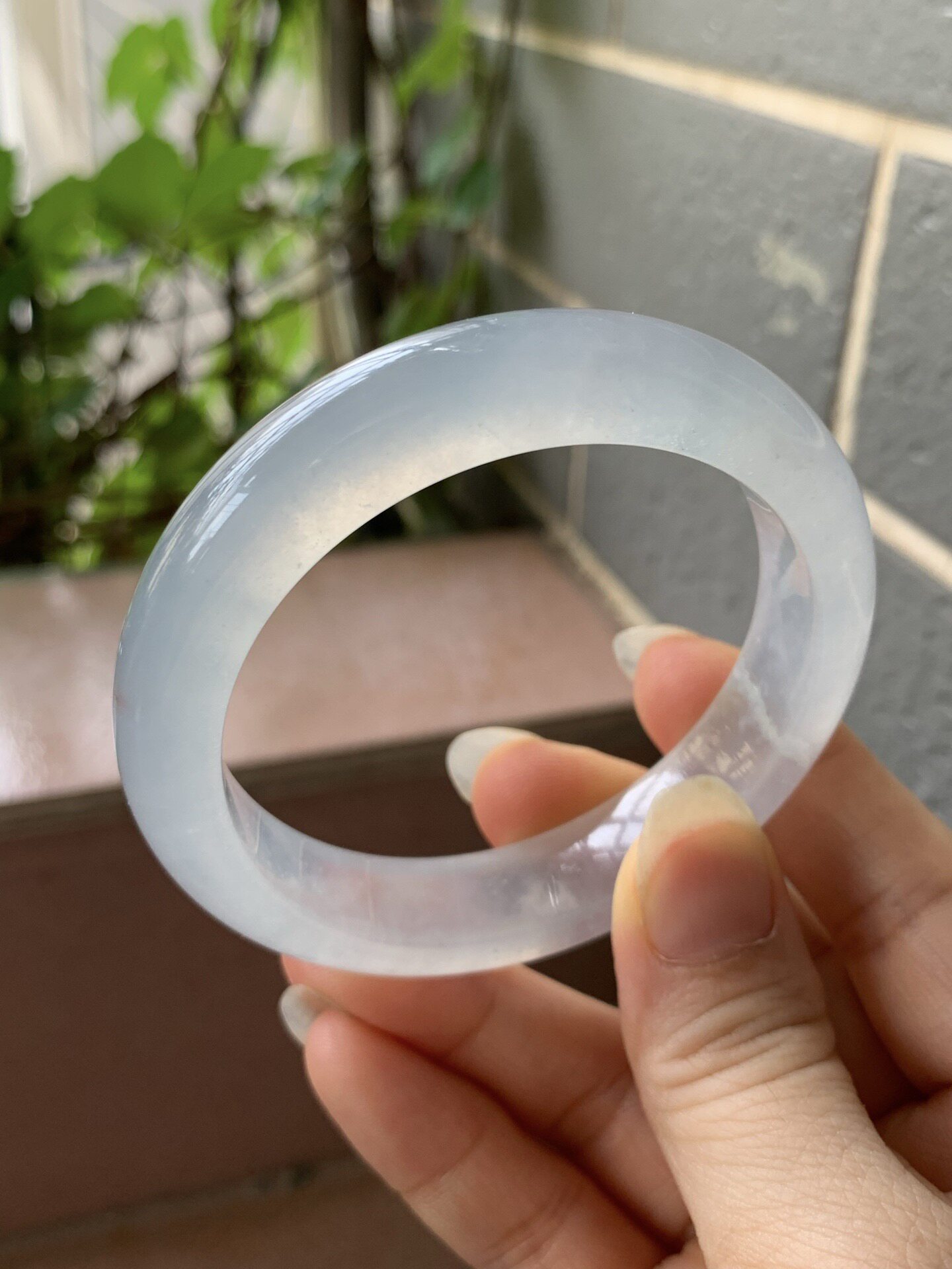 【小陈翡翠】缅甸天然翡翠A货冰种白月光54-55正圈翡翠手镯