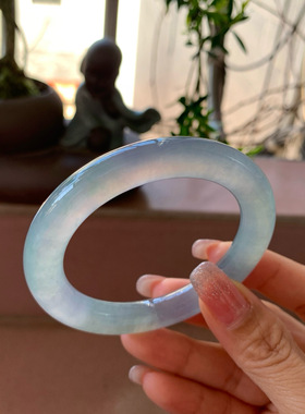 【小陈翡翠】缅甸天然翡翠A货新品冰蓝冰紫53圆条翡翠手镯