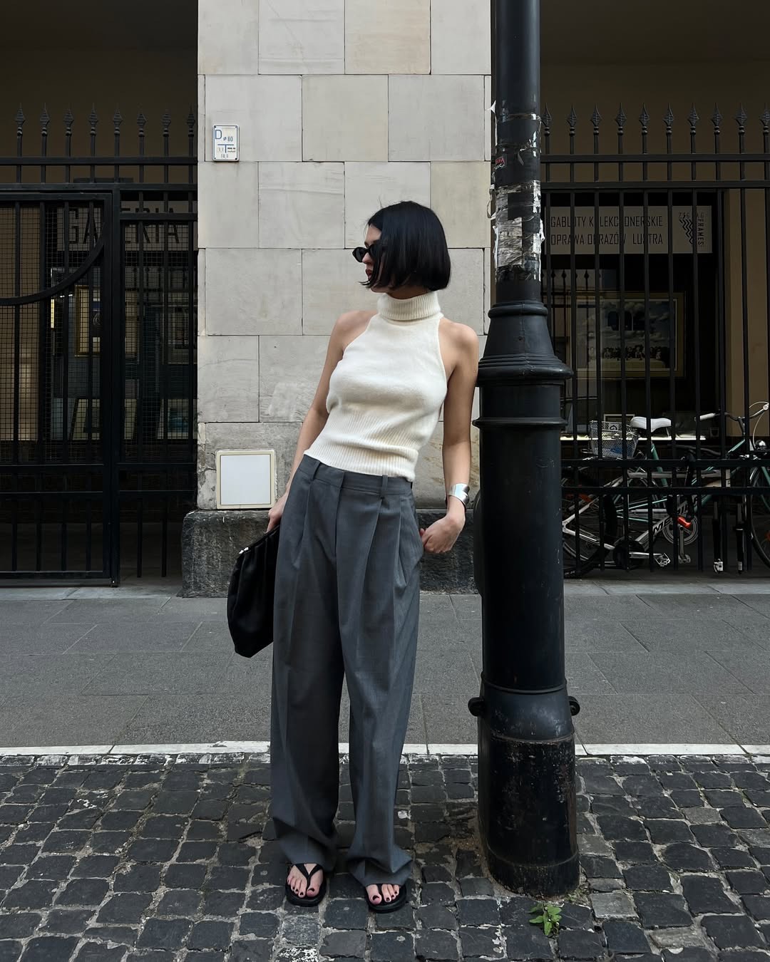 小高领无袖针织背心休闲阔腿西裤