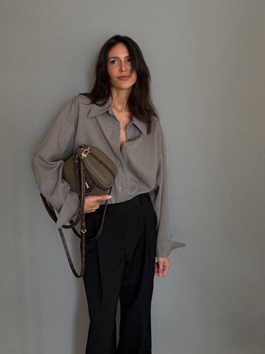 气质灰长袖衬衫慵懒感垂坠衬衣