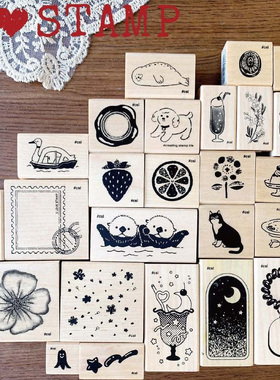 日本KODOMO NO KAO童颜木制木头印章图章手账2025 N I LOVE STAMP
