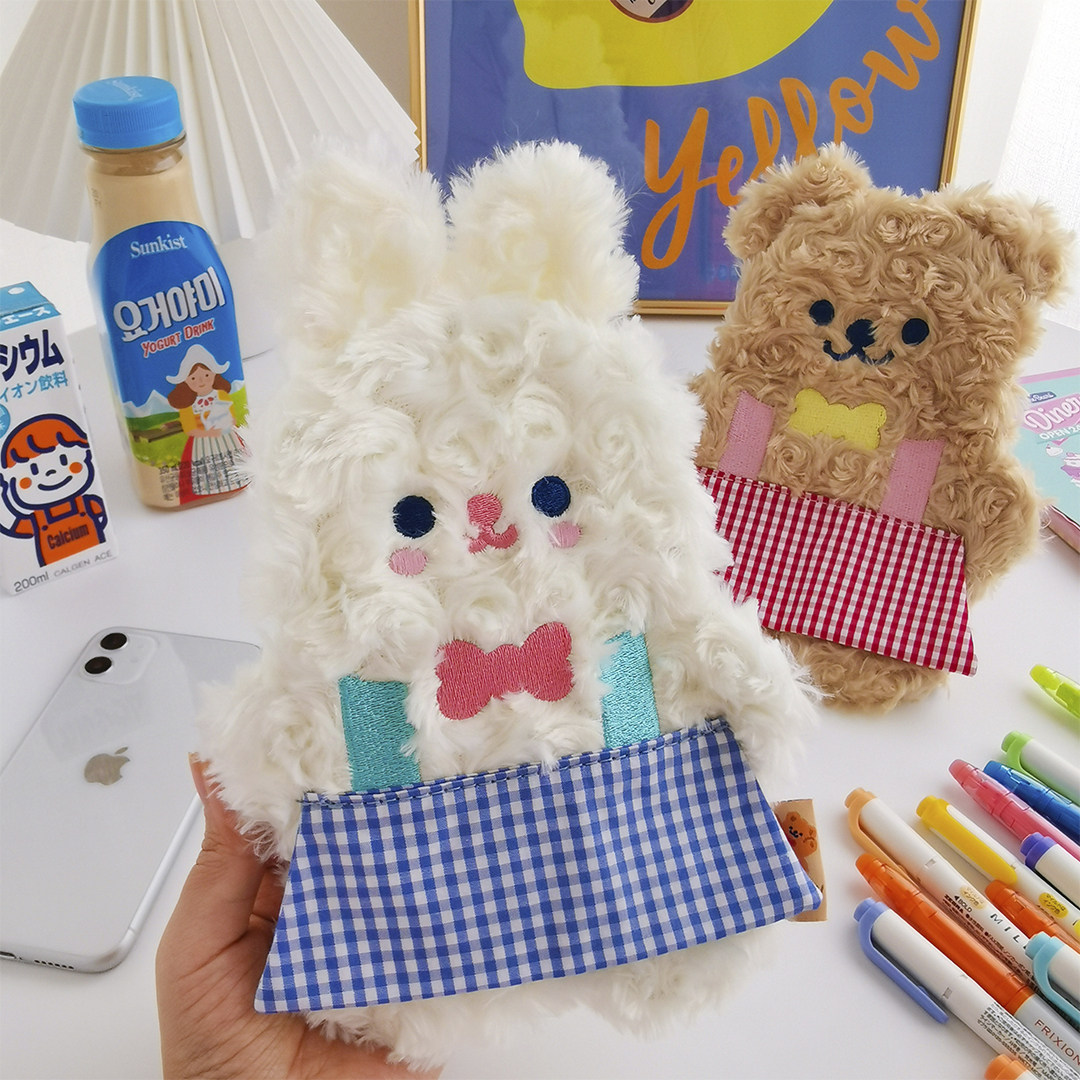 milkjoy裙子熊毛绒笔袋 格子裙小兔兔零钱包少女学生文具袋收纳包