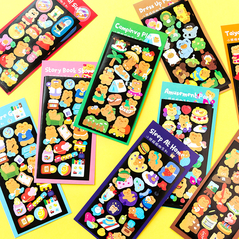 小熊跺跺脚贴纸可爱卡通文具变装美食diy手帐本拍立得装饰贴画2张