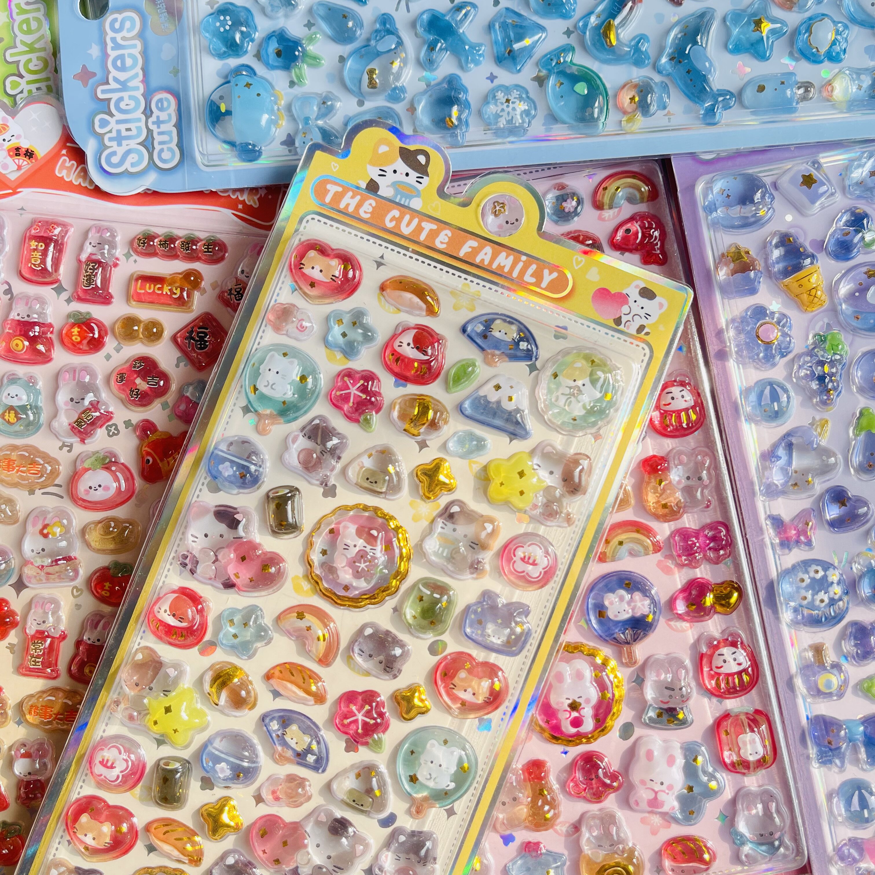 日系爱心谷美3D立体浮雕贴纸少女心独角兽卡通新年手账本装饰贴画