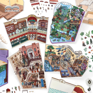 PaperMore小角落第五弹2.5D造景贴纸diy微缩场景城堡堆叠手帐贴画