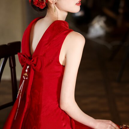 红色改良旗袍新中式国风女2026款新娘高级感结婚敬酒订婚晚礼服夏