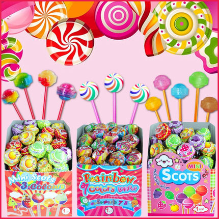 泰国进口JSB Scots迷你棒棒糖50支装 彩虹三色水果小棒糖儿童零食
