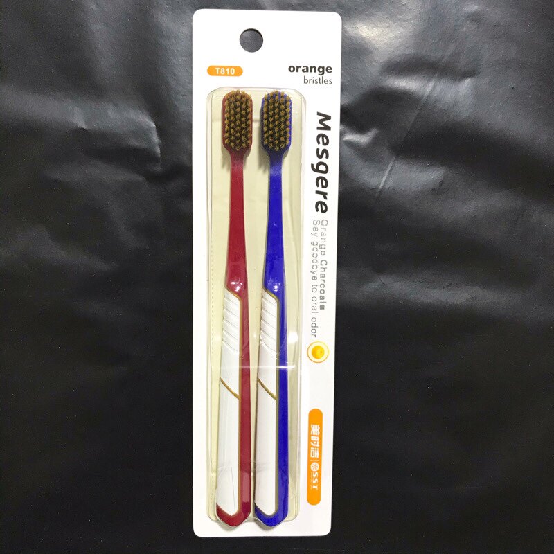 MEISHIJIE T810 오렌지 숯 칫솔 치아 청소용 활성탄 필라멘트 탄성 부드러운 강모 2팩 가족 세트