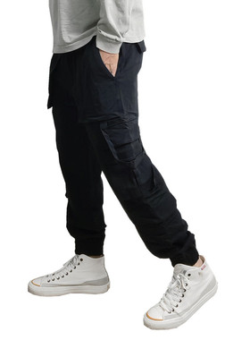 垂感城市机能CITYBOY工装设计多口袋束脚纯黑休闲长裤K850包邮男