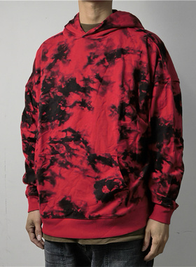 春款潮牌扎染嘻哈街头宽松连帽袋鼠兜套头卫衣男女中性Y808包邮