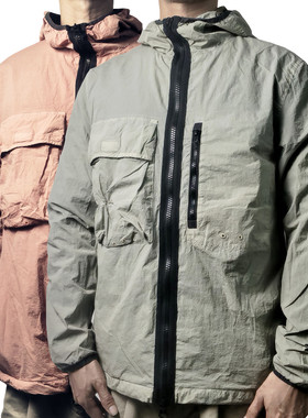 英伦小众防晒户外机能口袋水洗做旧双层轻薄连帽拉链夹克Y123情侣