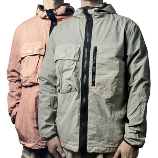 英伦小众防晒户外机能口袋水洗做旧双层轻薄连帽拉链夹克Y123情侣