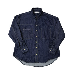 养牛原色丹宁蓝日系街头慵懒宽松廓形剪裁翻领长袖 Y775男 牛仔衬衫