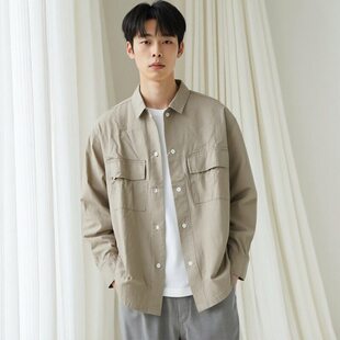 衬衫 男士 Y212 设计胸前口袋翻领长袖 尾货宽松剪裁洗水棉质耐穿工装