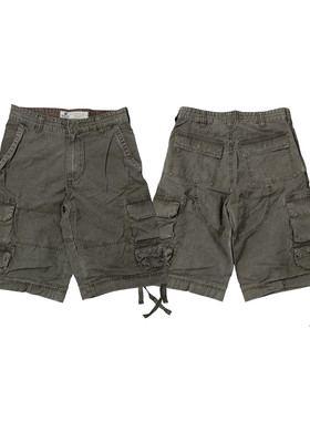 库存美式复古洗旧珠帆布多口袋工装直筒五分中裤休闲裤K833包邮男