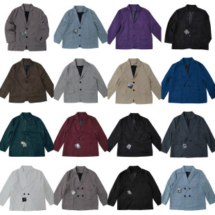 Y2K日系复古宽松廓形剪裁简约素色人造丝垂感休闲单西外套Y772男