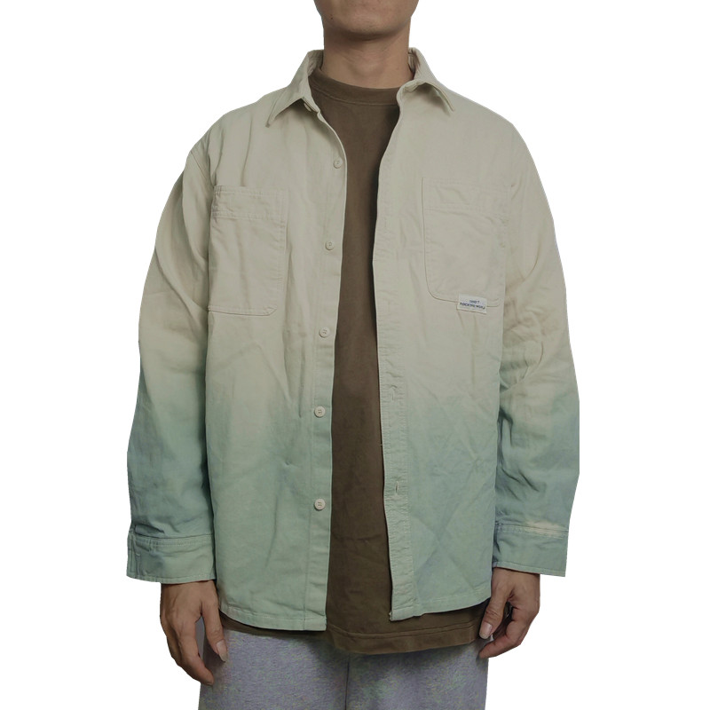 渐变色重磅帆布水洗翻领长袖衬衫