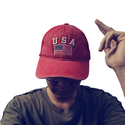 在次伟大美利坚旗帜刺绣男女中性水洗旧感纯棉弯檐鸭舌帽M055包邮