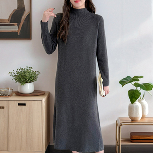 加长款高个子半高领毛衣裙针织连衣裙内搭秋冬女长款打底衫长裙A