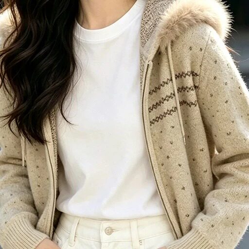 大毛领带帽毛衣外套女开衫短款厚