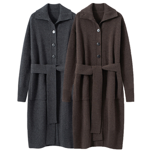 翻领粗线羊毛衫毛衣外套女针织开衫大衣长款大码加厚秋冬2025新款