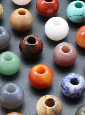 1272-天然水晶半宝石大孔珠直径16mm孔径5mm大孔珠diy大孔石配件