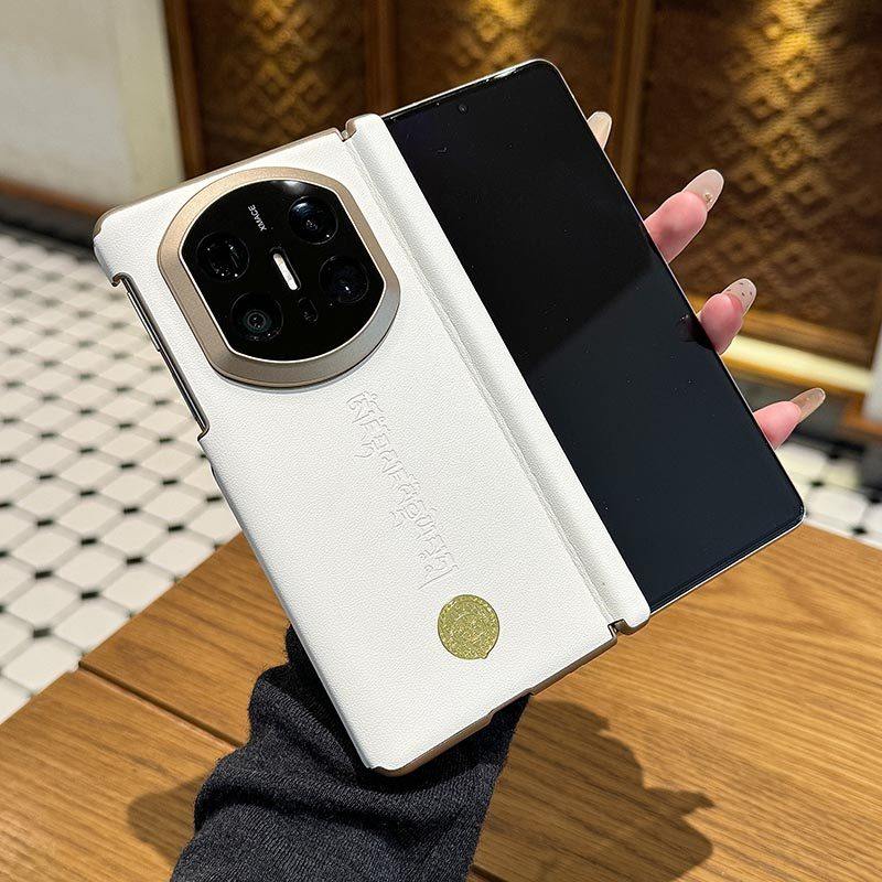 适用于华为mate x7黄财神手机壳新款x6典藏版磁吸双中轴X5铰链保护套X3精孔镜头全包防摔素皮真皮质感秒变x7