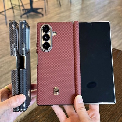 适用三星ZFold7/6/5手机壳折叠屏新款网红轻薄皮纹双中轴保护套w26/W25/w24心系天下中轴铰链全包防摔单后壳