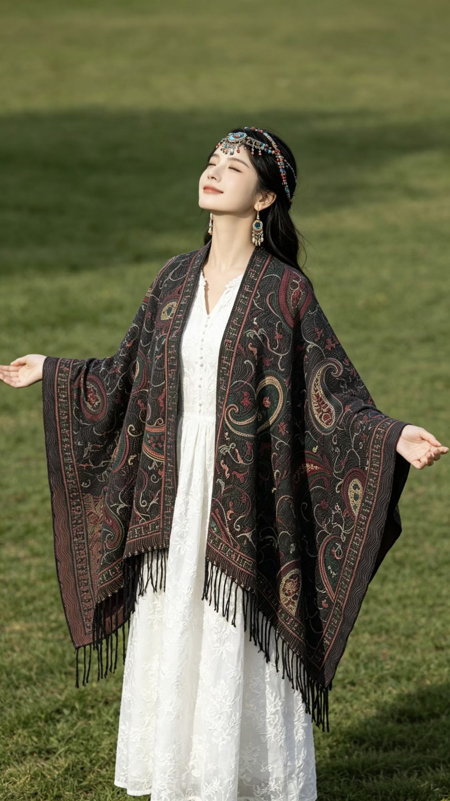2026新款仿羊绒围巾女民族风披肩斗篷加厚保暖流苏空调披肩外搭
