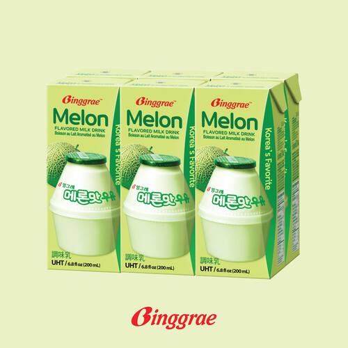 Binggrae 韩国蜜瓜牛奶6包采用新鲜脱脂牛奶制成含丰富营养的价值